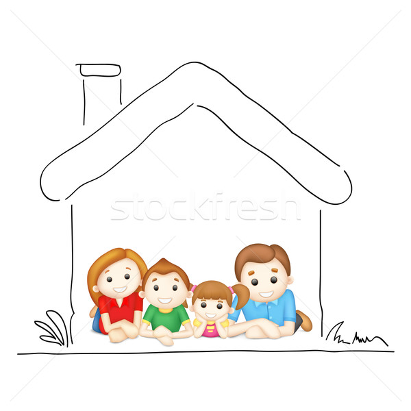 Familie dulce acasă ilustrare fericit de familie Imagine de stoc © vectomart