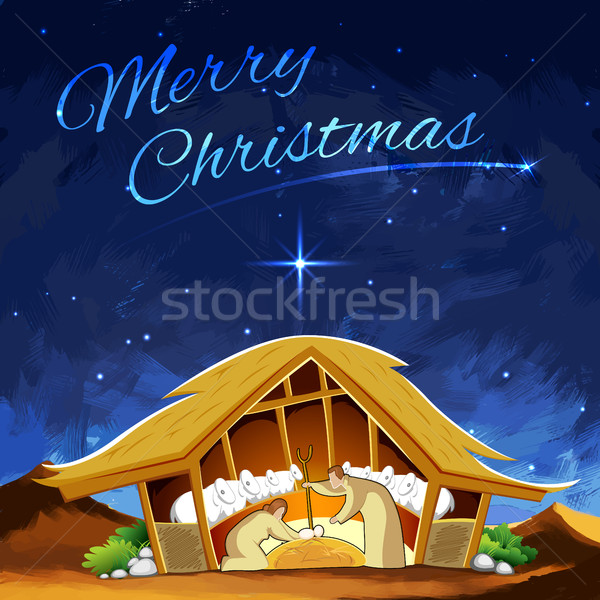 Nativity scene showing birth of Jesus on Christmas Stock photo © vectomart