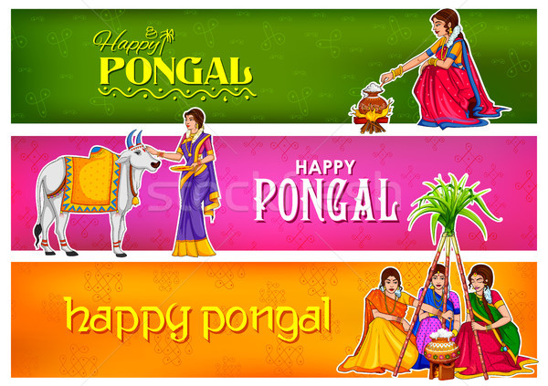 Happy Pongal Holiday Harvest Festival of Tamil Nadu South India greeting background Stock photo © vectomart