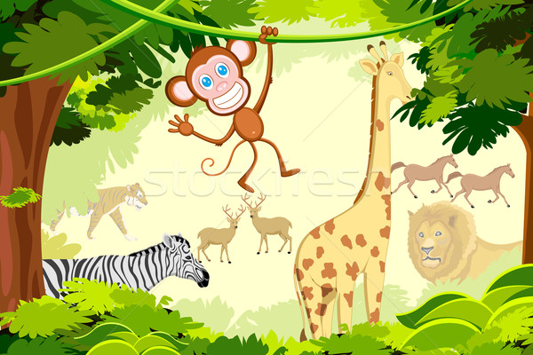джунгли Safari иллюстрация различный животного цветок Сток-фото © vectomart