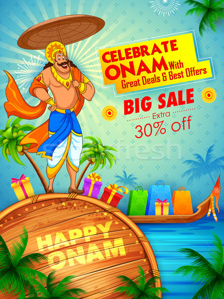 King Mahabali on advertisement and promotion background for Happy Onam festival of South India Keral Stock photo © vectomart