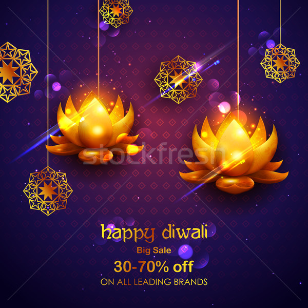 Burning diya on happy Diwali Holiday Sale promotion advertisement background for light festival of I Stock photo © vectomart