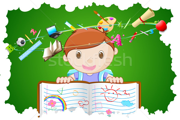 Glücklich kid Illustration halten Notebook unterschiedlich Stock foto © vectomart