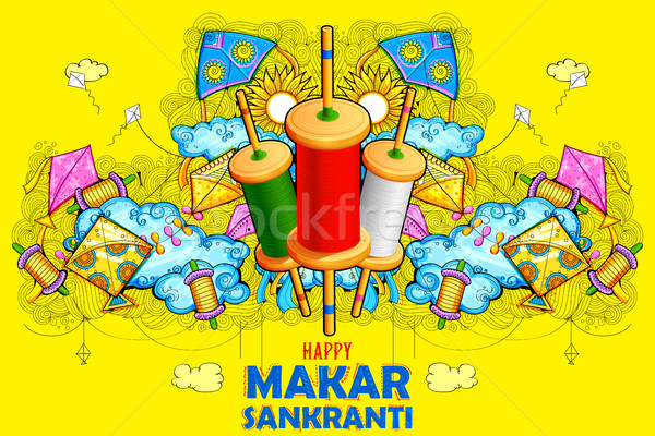 Happy Makar Sankranti wallpaper with colorful kite string for festival of India Stock photo © vectomart