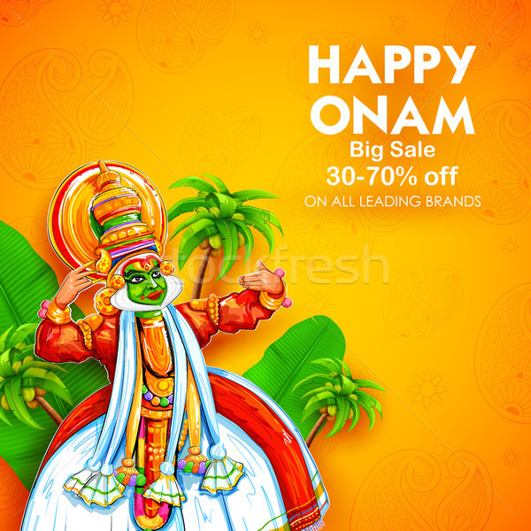 Kathakali dancer on advertisement and promotion background for Happy Onam festival of South India Ke Stock photo © vectomart