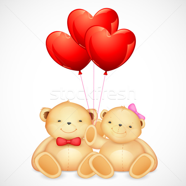 [[stock_photo]]: Cute · couple · Nounours · coeur · ballon