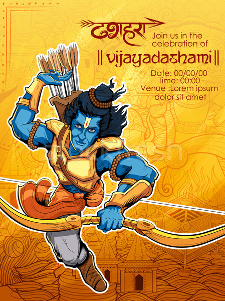 Lord Rama with arrow in Dussehra Navratri festival of India poster Stock photo © vectomart