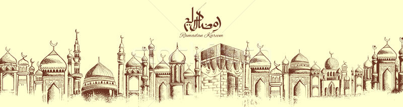 Ramadan Kareem Generous Ramadan greetings for Islam religious festival Eid with freehand sketch Mecc Stock photo © vectomart