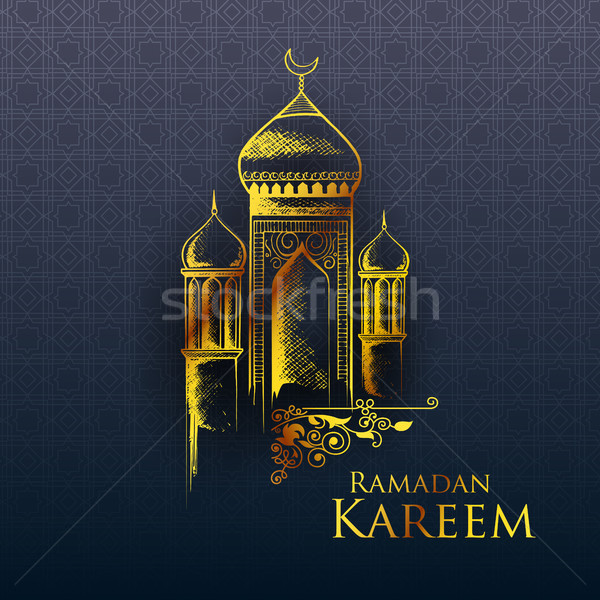 Stock photo: Ramadan Kareem Generous Ramadan greetings in Arabic freehand with mosque