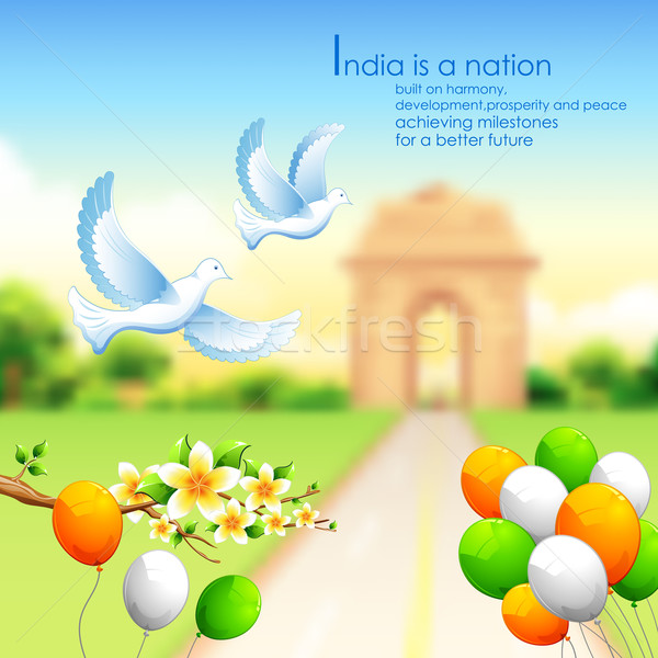 India background with tricolor balloon and India Gate Stock photo © vectomart
