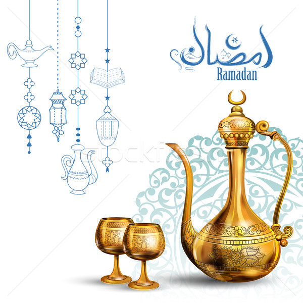 Stock photo: Ramadan Kareem Generous Ramadan greetings for Islam religious festival Eid with olden floral frame