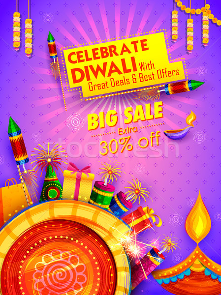Burning diya on Happy Diwali Holiday Sale promotion advertisement background for light festival of I Stock photo © vectomart