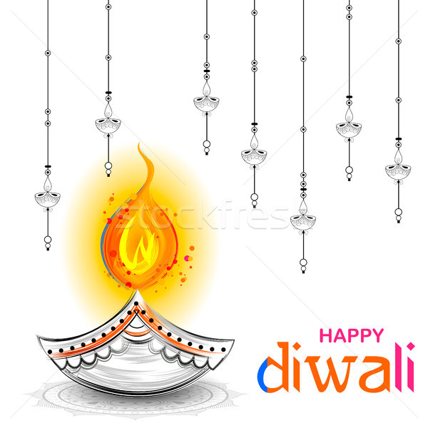 Stock photo: Burning diya on Happy Diwali Holiday background for light festival of India