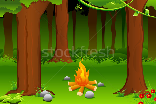 Lagerfeuer Illustration Brennen Wald Baum Feuer Stock foto © vectomart