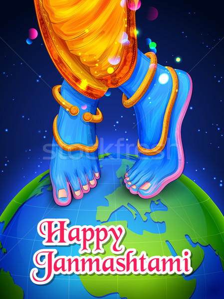 Stock photo: Lord Krishna in Happy Janmashtami festival background of India