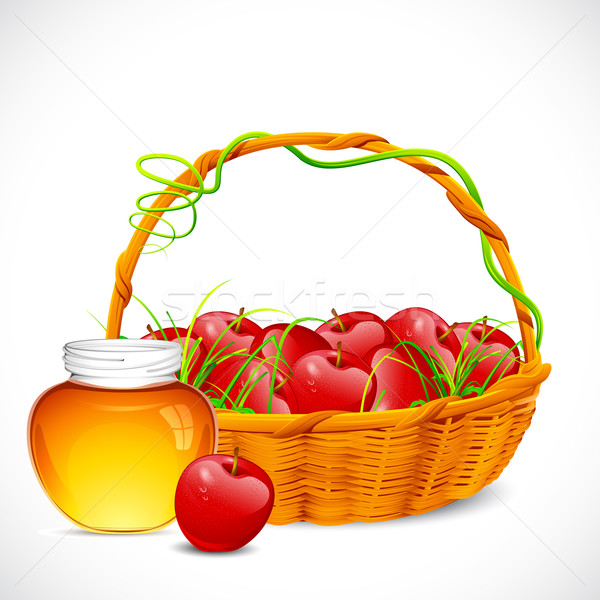 蜂蜜 蘋果 插圖 籃 充分 罐 商業照片 © vectomart