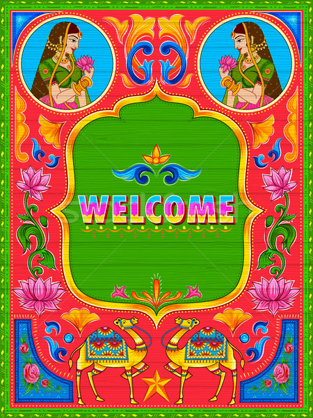 Colorful welcome banner in truck art kitsch style of India Stock photo © vectomart
