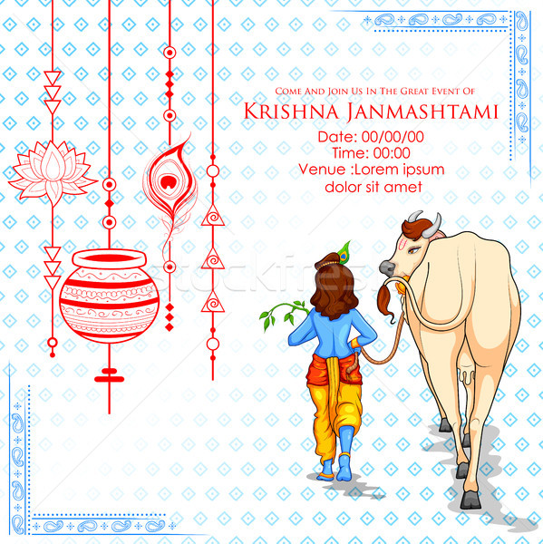 Lord Krishna in Happy Janmashtami festival background of India Stock photo © vectomart
