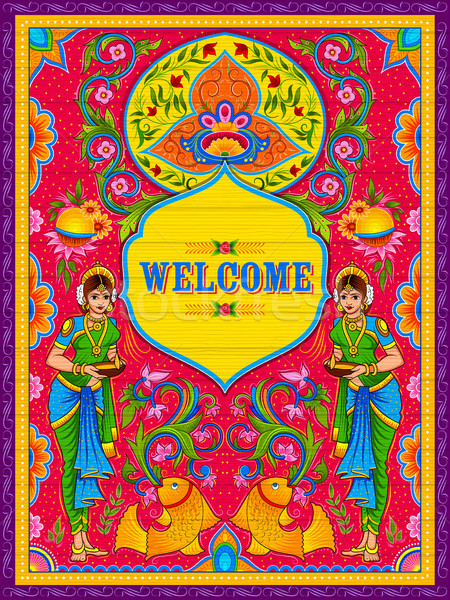 Colorful Welcome banner in truck art kitsch style of India Stock photo © vectomart