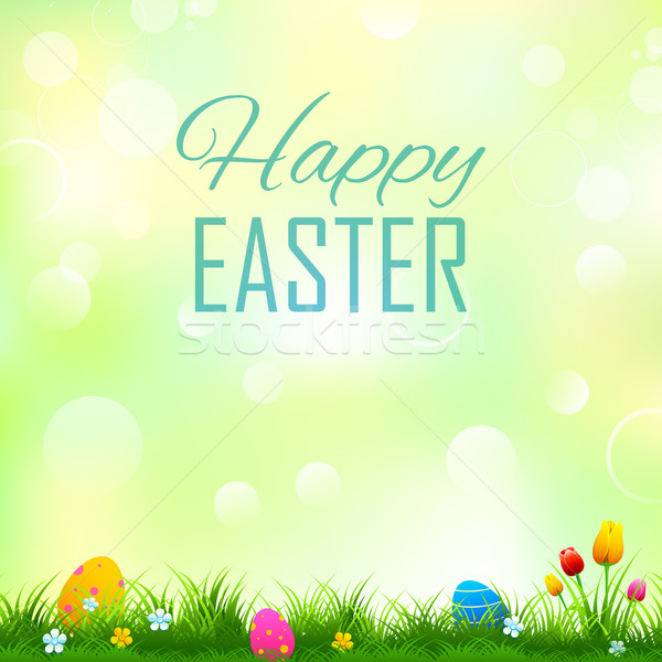 Kolorowy odznaczony Easter Eggs trawy ilustracja kwiat Zdjęcia stock © vectomart