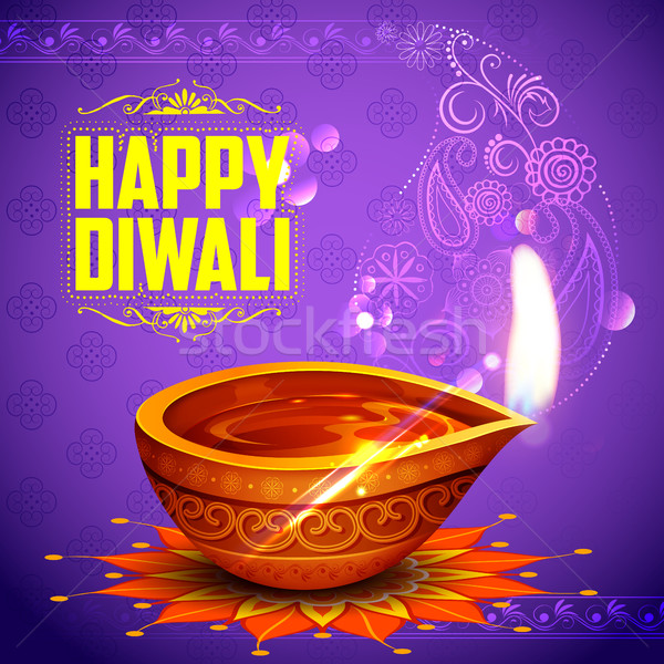 Burning diya on happy Diwali Holiday background for light festival of India Stock photo © vectomart