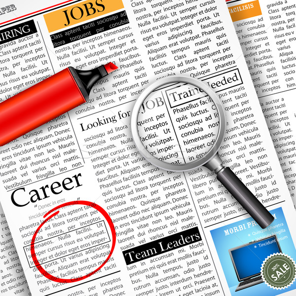 [[stock_photo]]: Recherche · d'emploi · journal · illustration · Emploi · loupe