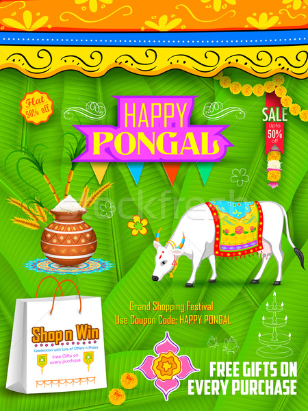 Happy Pongal greeting and shopping background Stock photo © vectomart