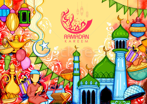 Eid Mubarak Happy Eid background for Islam religious festival on holy month of Ramazan Stock photo © vectomart