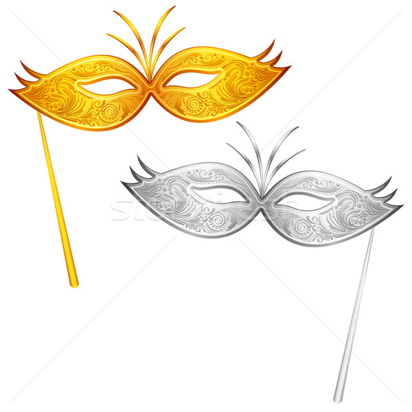карнавальных маске иллюстрация пару золото серебро Сток-фото © vectomart
