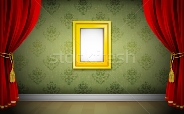 Fényképkeret tapéta illusztráció függöny belső háttér Stock fotó © vectomart
