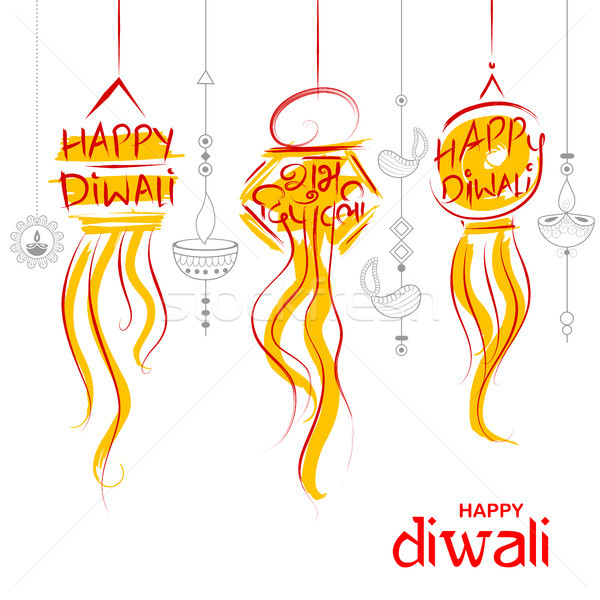 Hanging Kandil Diwali Holiday background for light festival of India with message in Hindi meaning H Stock photo © vectomart