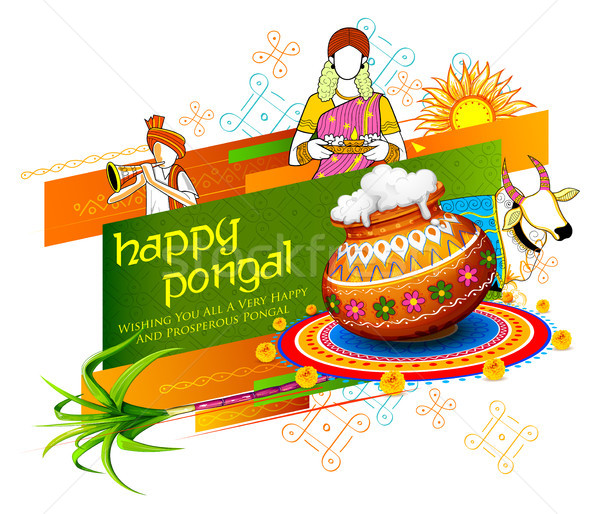 Happy Pongal Holiday Harvest Festival of Tamil Nadu South India greeting background Stock photo © vectomart
