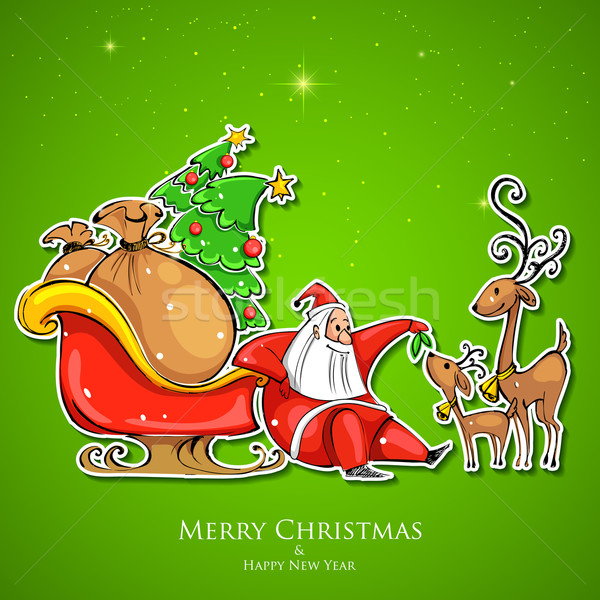Santa Claus feeding reindeer in Christmas Stock photo © vectomart