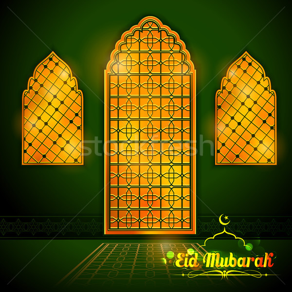 Eid Mubarak Happy Eid greetings with Arabic decorated golden gate background for Islam religious fes Stock photo © vectomart