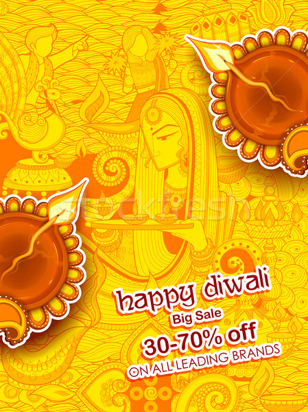 Burning diya on happy Diwali Holiday Sale promotion advertisement background for light festival of I Stock photo © vectomart