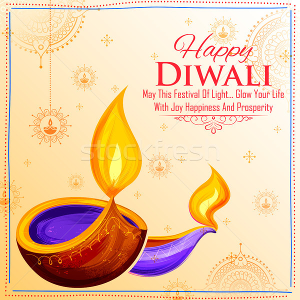 Burning diya on Happy Diwali Holiday background for light festival of India Stock photo © vectomart