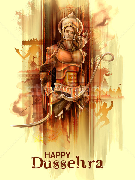 Lord Rama in Navratri festival of India poster for Happy Dussehra Stock photo © vectomart