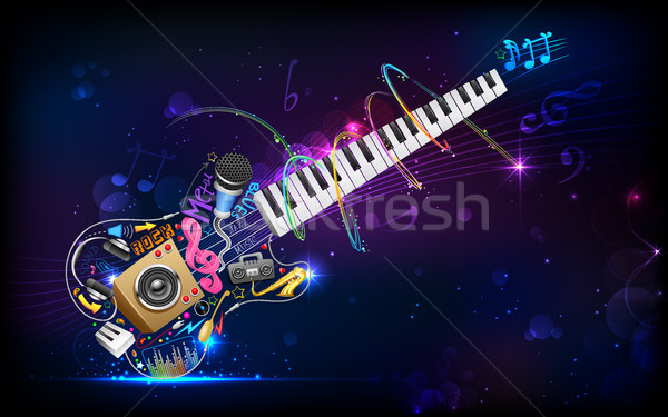 Muzică ilustrare chitară fundal microfon vorbitor Imagine de stoc © vectomart