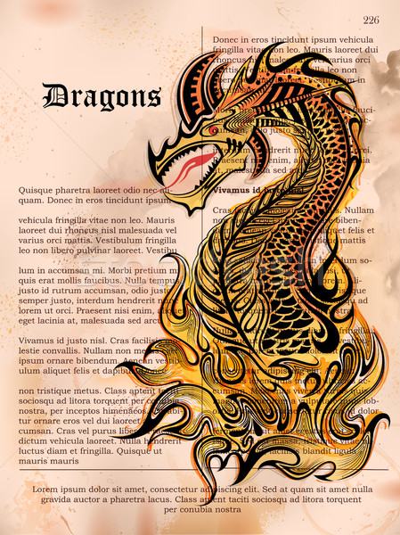 Furieux dragon dessin vieux vintage livre Photo stock © vectomart