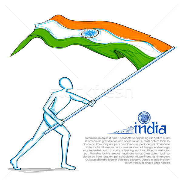 Man hoisting Indian flag celebrating Independence Day of India Stock photo © vectomart
