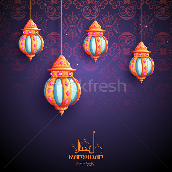 Stock photo: Ramadan Kareem Generous Ramadan greetings for Islam religious festival Eid with illuminated lamp