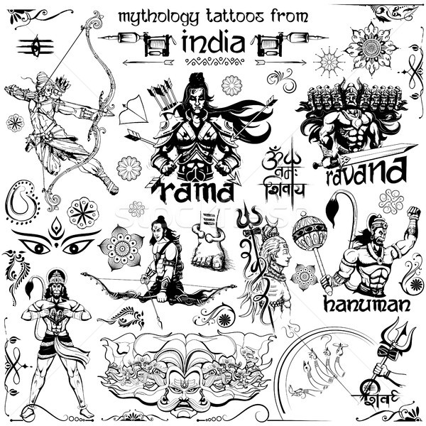 Tattoo art design of Lord Rama, Ravana and Hanuman collection Stock photo © vectomart
