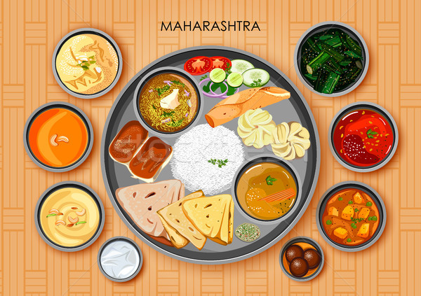 Traditional Maharashtrian cuisine and food meal thali of Maharashtra India Stock photo © vectomart
