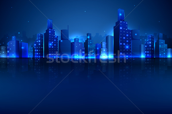 éjszakai jelenet város illusztráció megvilágított épület üzlet Stock fotó © vectomart