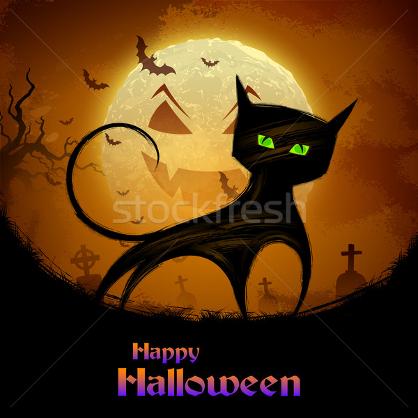 Scary kat halloween nacht illustratie maan Stockfoto © vectomart