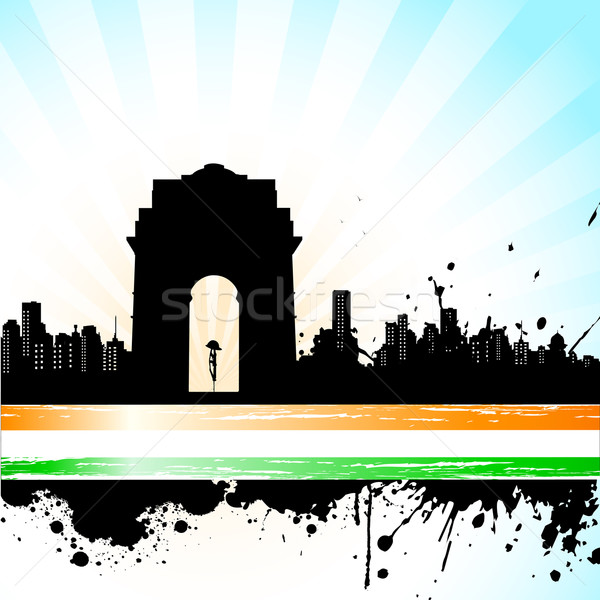 Stock photo: Indian City scape on Tricolor Background