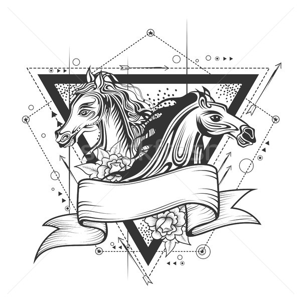 Foto stock: Tatuaje · arte · diseno · carreras · de · caballos · línea · ilustración