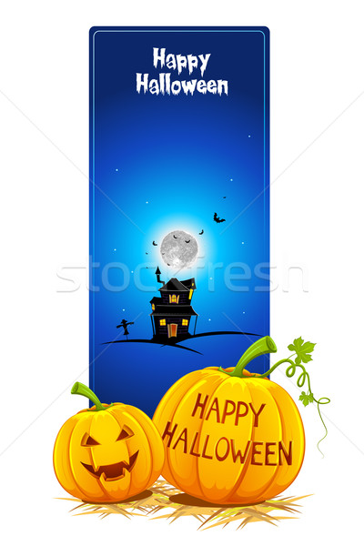 Foto stock: Halloween · cartão · ilustração · abóbora · casa