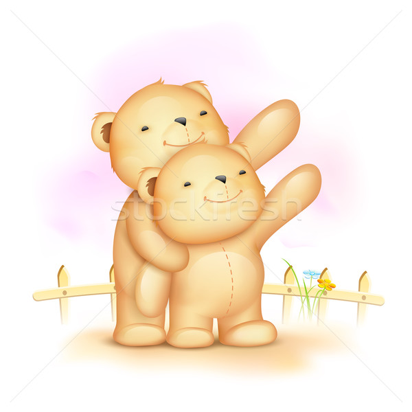 Stockfoto: Cute · teddybeer · paar · illustratie · hand