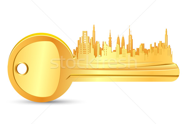 Goud sleutel huis illustratie gouden onroerend Stockfoto © vectomart